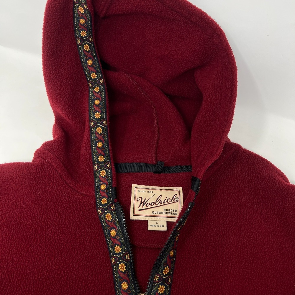 Woolrich Polartec Hooded Zip Up Jacket Coat Fleece Decorative Trim Womens Size L - Picture 16 of 16